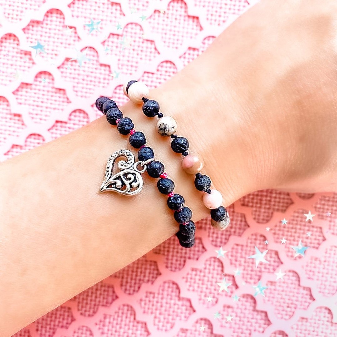 Heart Charm & Lava Stone Bracelet