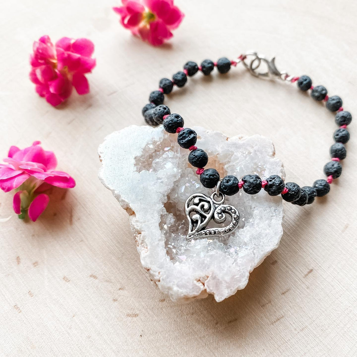 Heart Charm & Lava Stone Bracelet