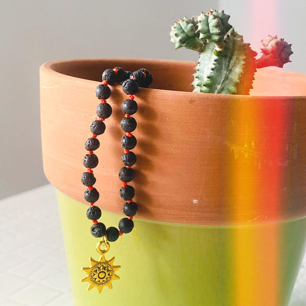 Sun Charm & Lava Stone Anklet