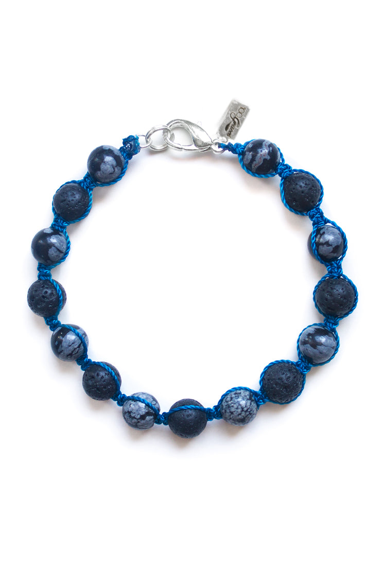 Snowflake Obsidian and Lava Stone Woven Bracelet - 100 Graces