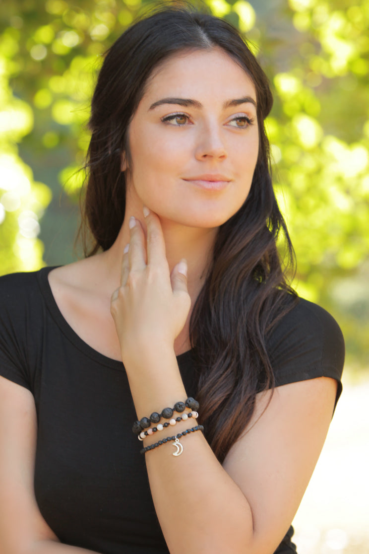 Moon Charm & Lava Stone Bracelet - 100 Graces