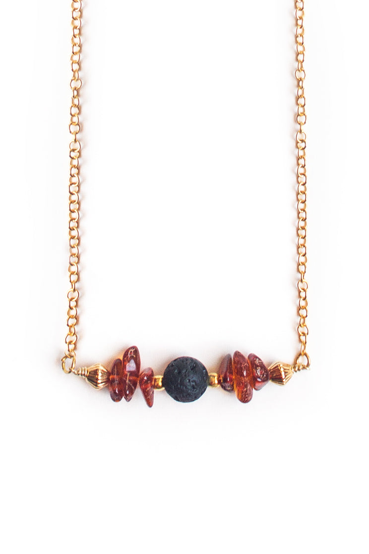 Amber and Lava Stone Necklace - 100 Graces