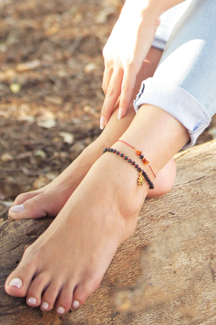 Sun Charm & Lava Stone Anklet - 100 Graces