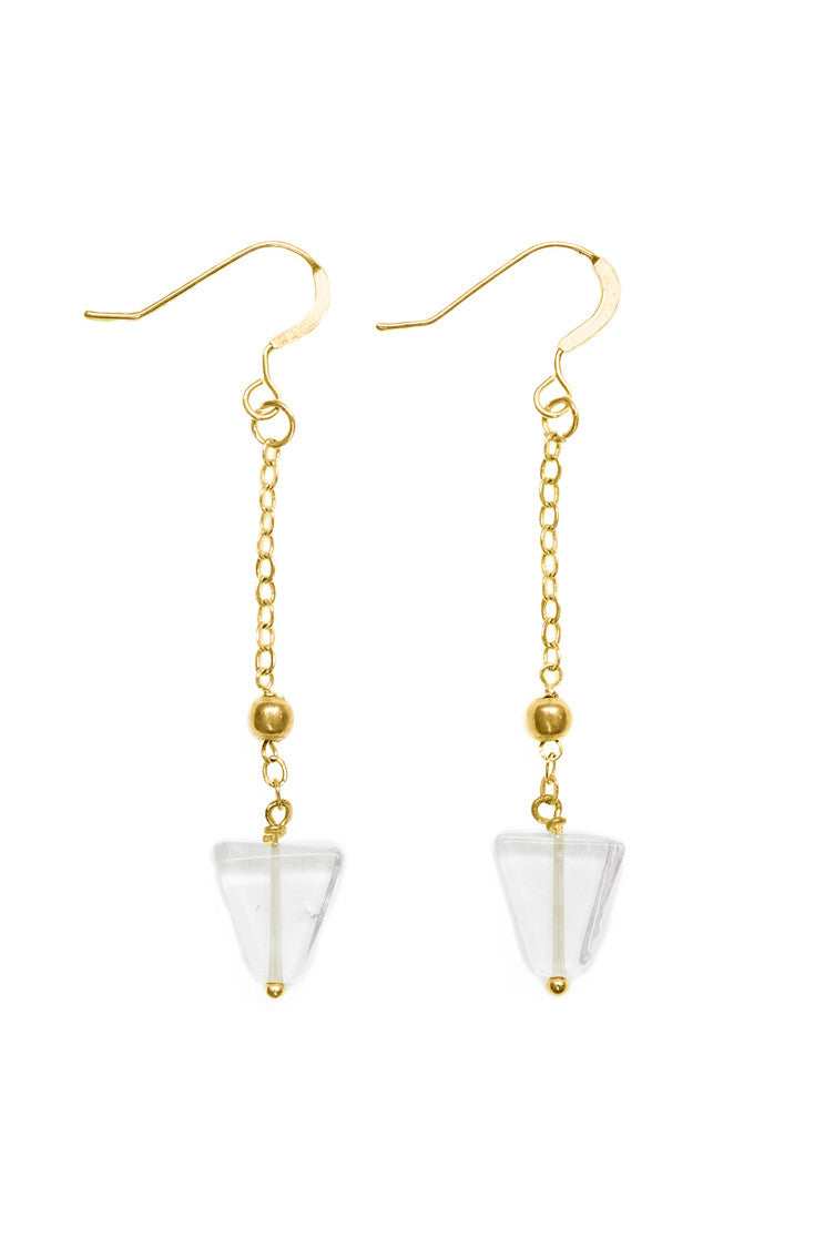 Triangle Quartz Earrings, Gold - 100 Graces