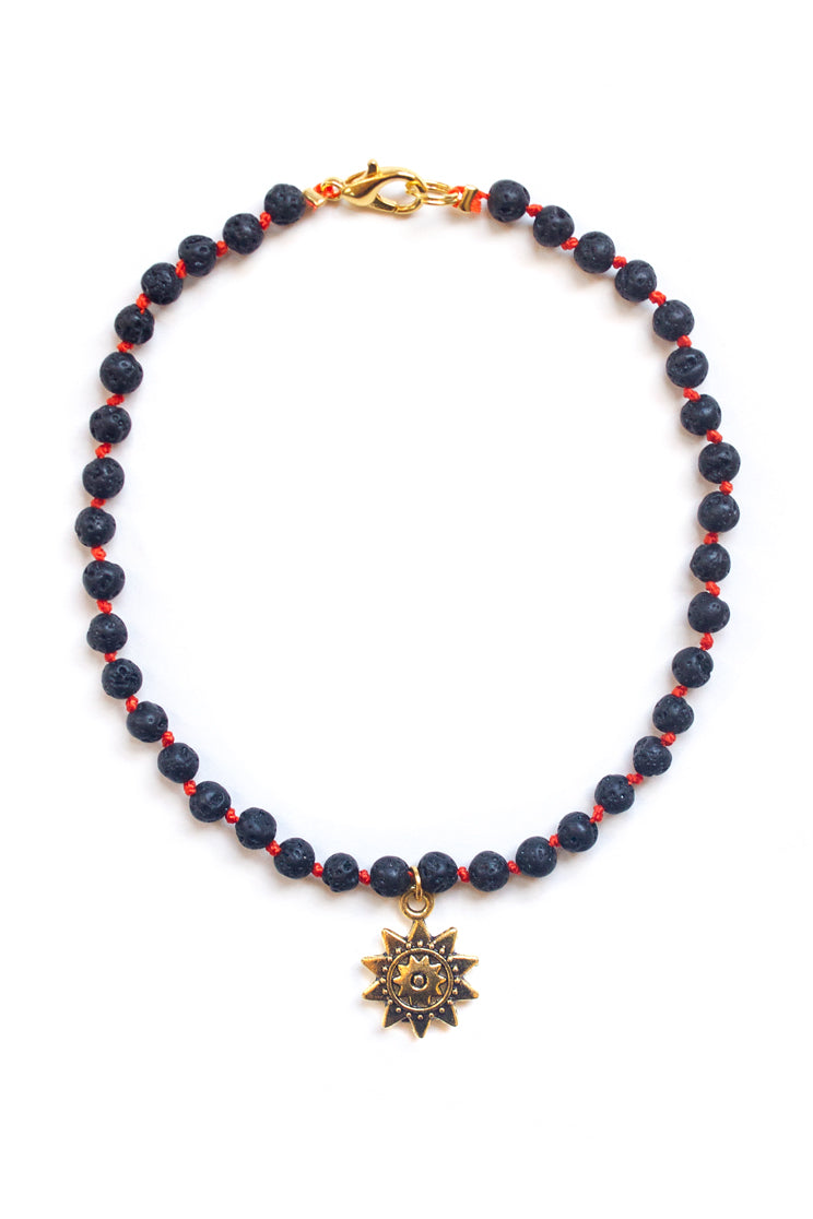 Sun Charm & Lava Stone Anklet - 100 Graces