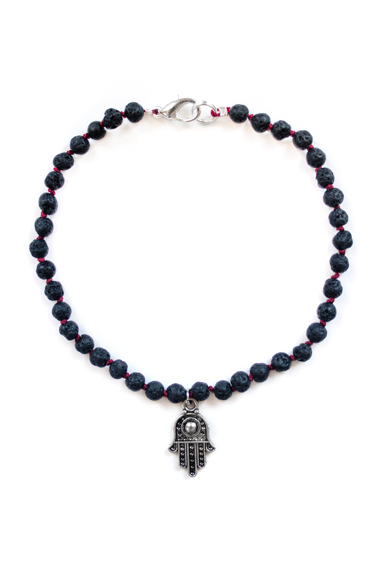 Hamsa Charm & Lava Stone Anklet - 100 Graces