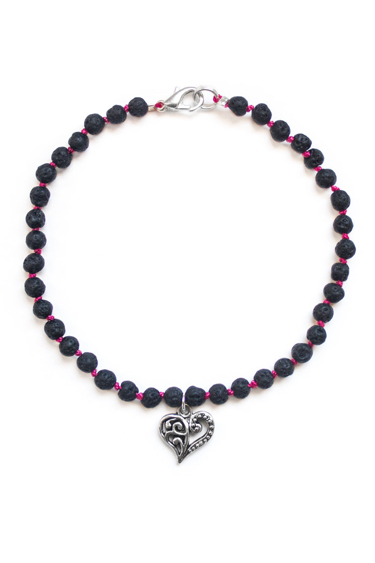 Heart Charm & Lava Stone Anklet - 100 Graces