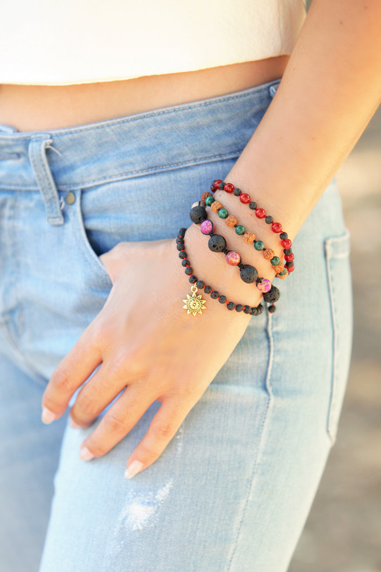 Sun Charm & Lava Stone Bracelet - 100 Graces