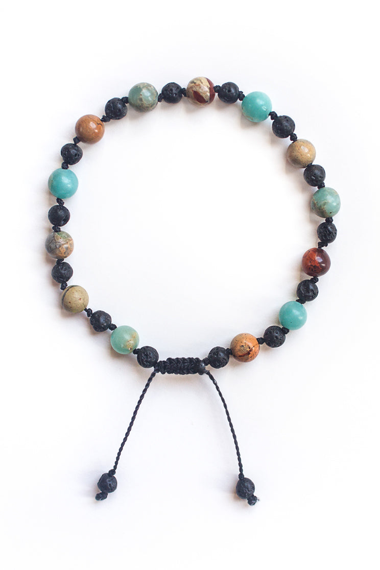 Snakeskin Jasper and Lava Stone Bracelet, Black - 100 Graces