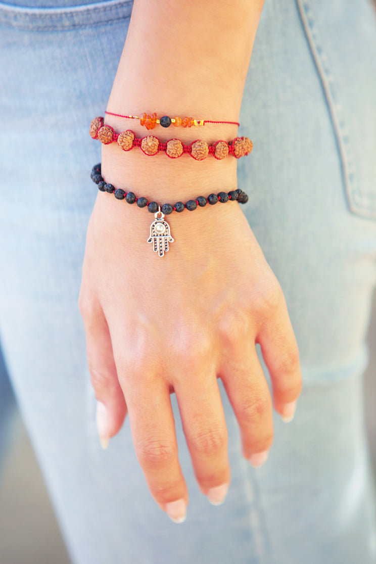 Hamsa Charm & Lava Stone Bracelet - 100 Graces